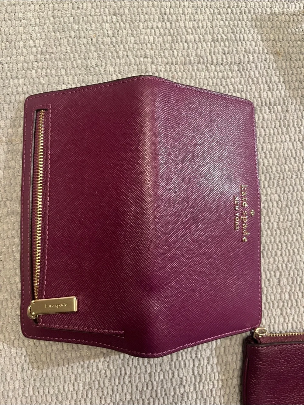 Authentic Kate Spade Burgundy Genuine Leather wallet matching Leather Coin Pouch